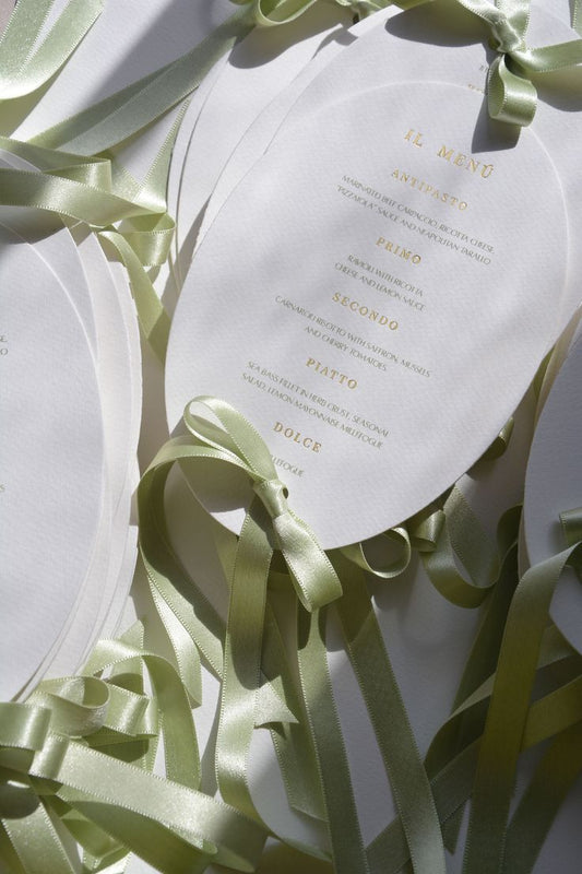 Oval  Menu Cards with ribbon and names | Personalized Front Menu & Back | Wedding Stationery | Thank you cards
