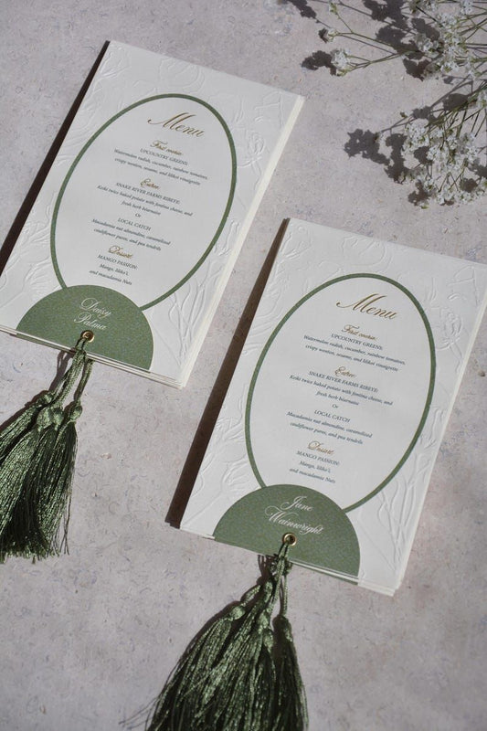 Thick Embossed Wedding Menu Cards with name tags | Personalized Menu | Wedding Stationery | Thank you cards