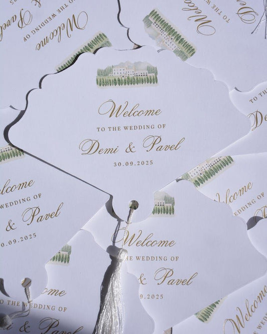 Customized Wedding Paper fans | Printed Wedding Fans | Fans with tassels | Wedding itinerary