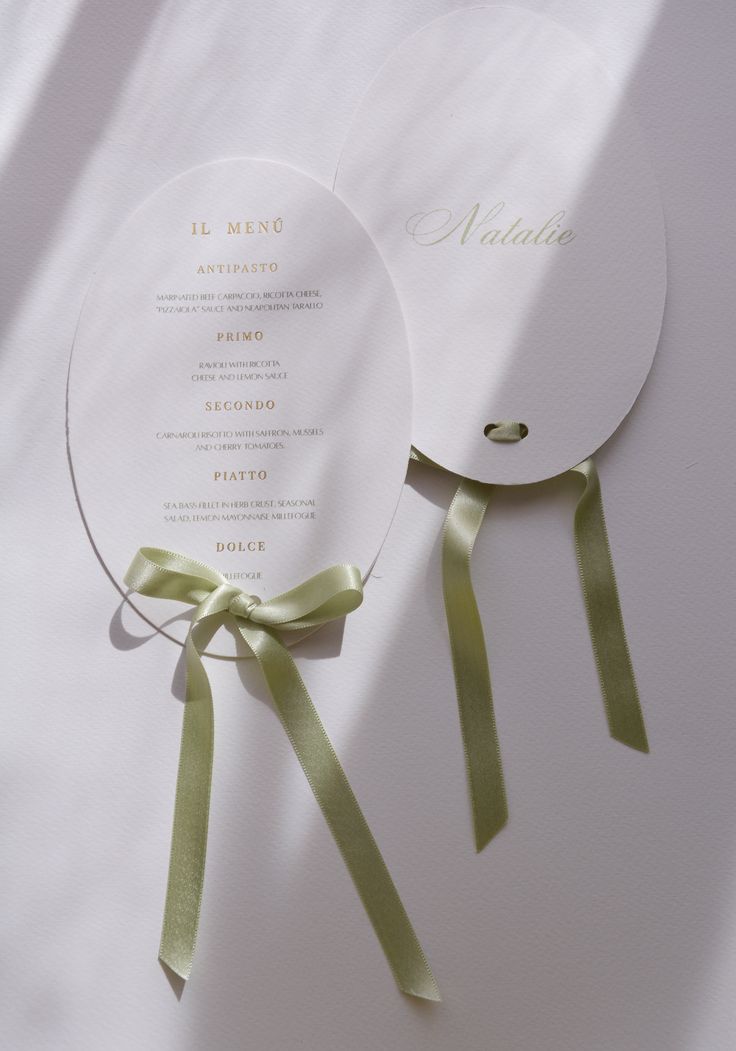 Oval Menu Cards with ribbon and names | Personalized Front Menu & Back | Wedding Stationery | Thank you cards