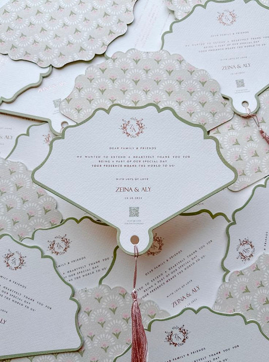 Floral Rosegold Wedding Paper fans with thank you note | Fans with tassels | Wedding Favors
