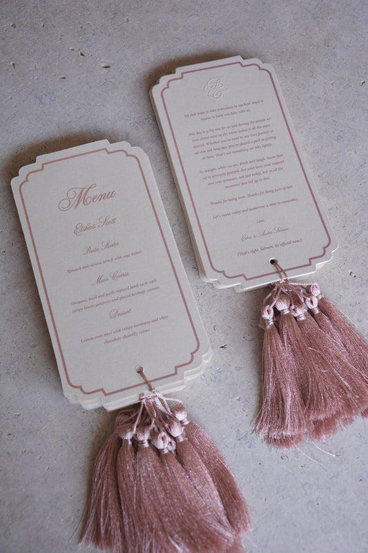 Rose Gold Menu Cards with Embossed Logo | Personalized Menu | Wedding Stationery |