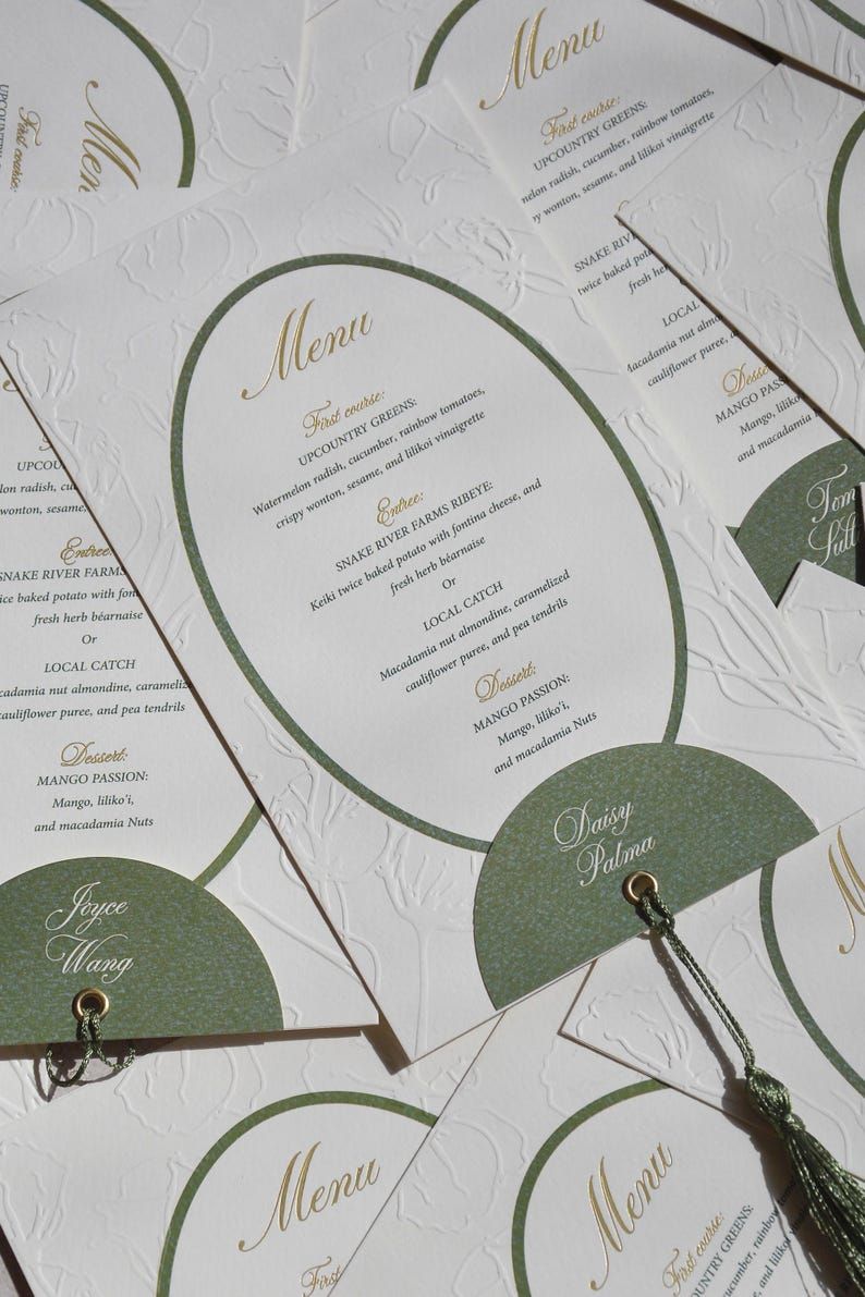 Thick Embossed Wedding Menu Cards with name tags | Personalized Menu | Wedding Stationery | Thank you cards