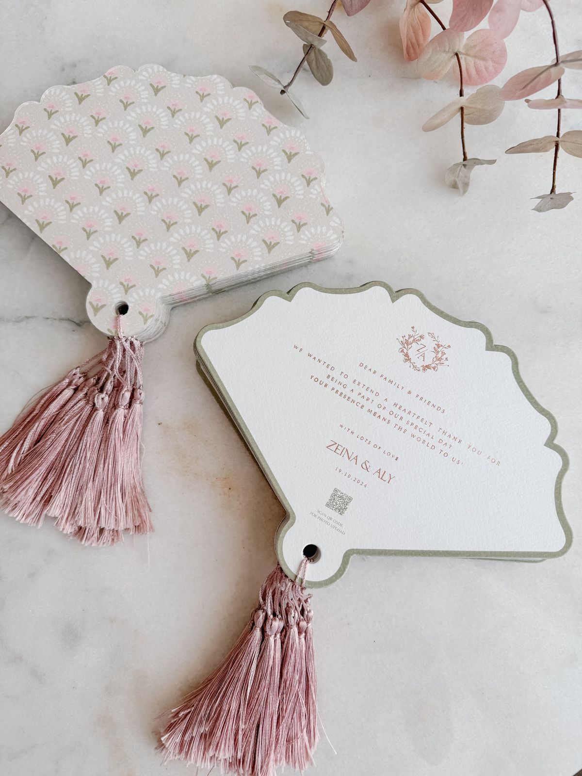 Floral Rosegold Wedding Paper fans with thank you note | Fans with tassels | Wedding Favors