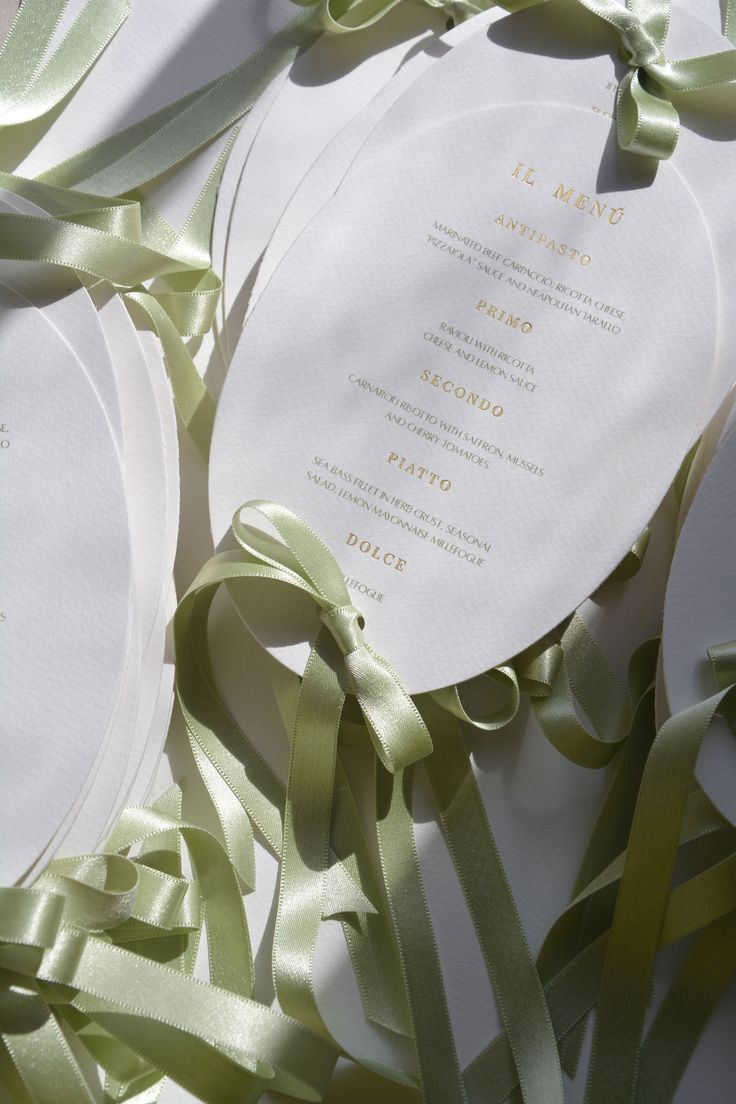 Oval Menu Cards with ribbon and names | Personalized Front Menu & Back ...