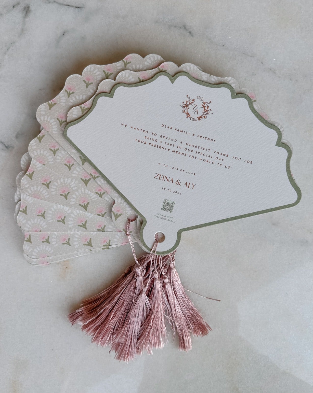 Floral Rosegold Wedding Paper fans with thank you note | Fans with tassels | Wedding Favors