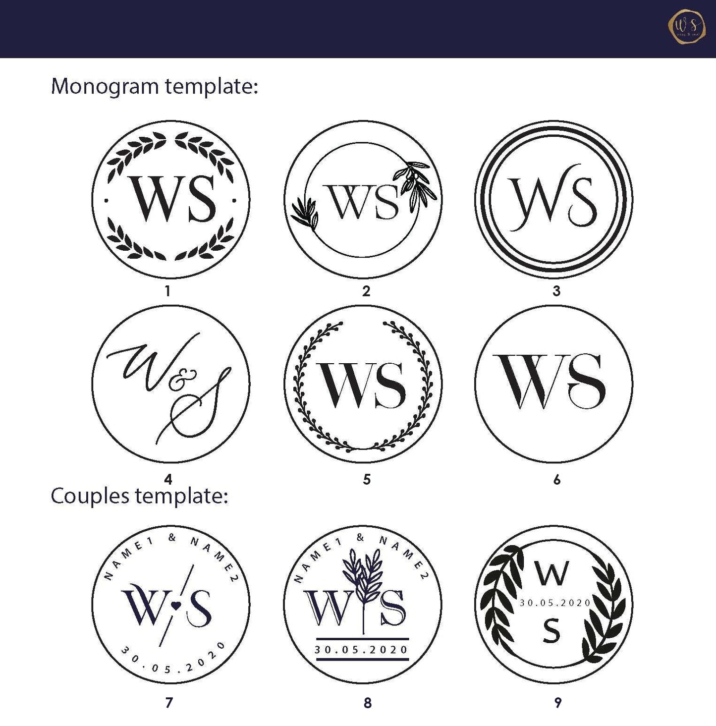 Monogram ready self-adhesive wax seals - Free shipping